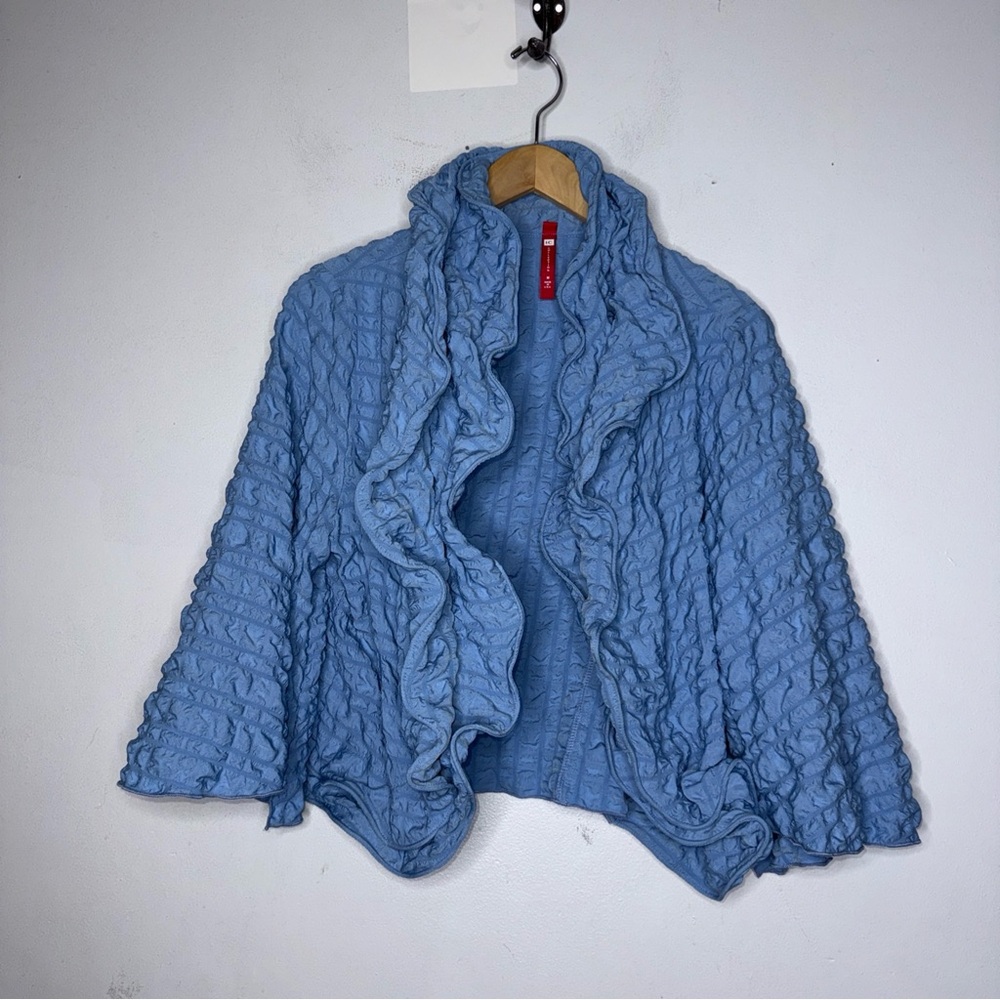 ic collection Ocean Bubble Check Ruffle‎ Open Jacket Medium